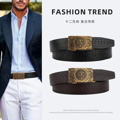 Men's Gold Buckle Genuine Leather Belt