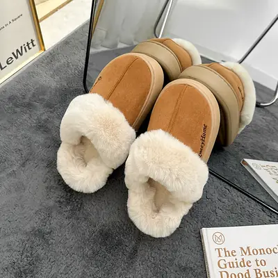 Women's Plush Winter Slippers Gray Thick Non-Slip