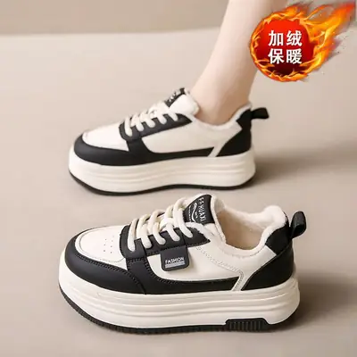 Women White Thick Casual Shoes Autumn Winter 2024
