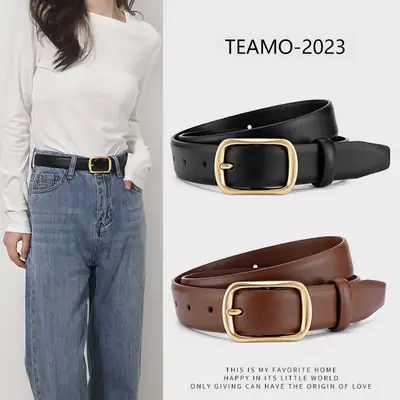 Women's Black Gold Buckle Belt Genuine Leather Winter Clearance