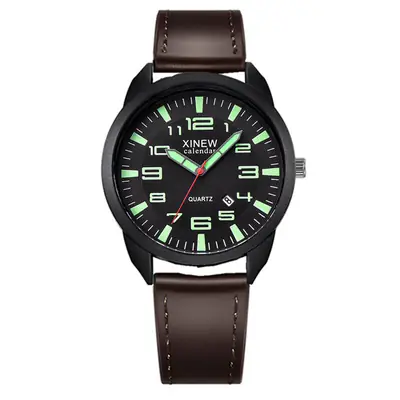 Men's Black Leather Date Quartz Wrist Watch