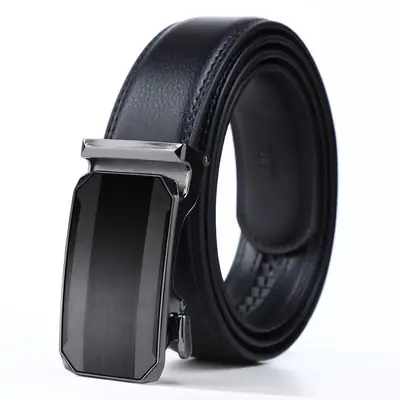 Men's Black Leather Belt with Silver Buckle