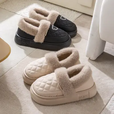Waterproof Bag with Cotton Slippers Women's Winter Warm Outer Wear Couple's Home Warm Shoes for Men's Autumn