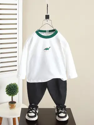 White Long Sleeve T-Shirt for Boys Spring Autumn 2024