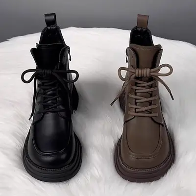 Women's Warm Leather Boots Black Brown 2025 Winter