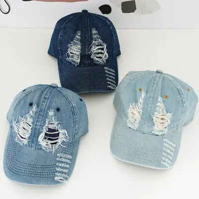 Vintage Distressed Wash Denim Cap for Men Women