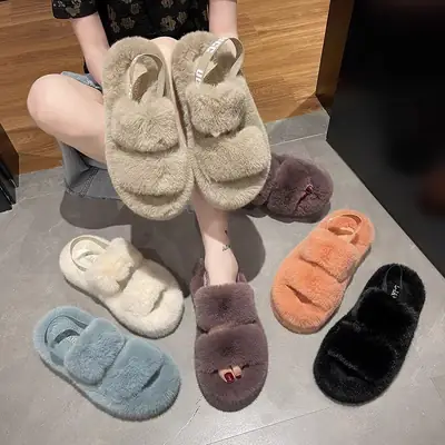 Furry Slippers for Women, Suitable for Outdoor Wear, 2025 New Popular Style, Internet-Famous, High-End Feel, Suitable for Office and Home, Plush Thick-Soled Cotton Slippers
