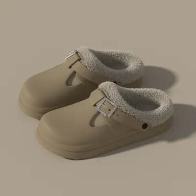 Women's Thick Plush Slipper with Buckle Closure
