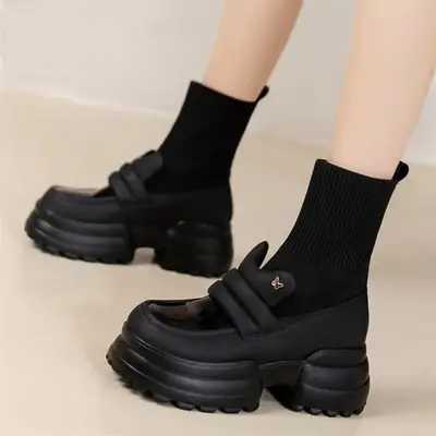 Women Black Platform Heels 2024 Comfortable Stacked Sole