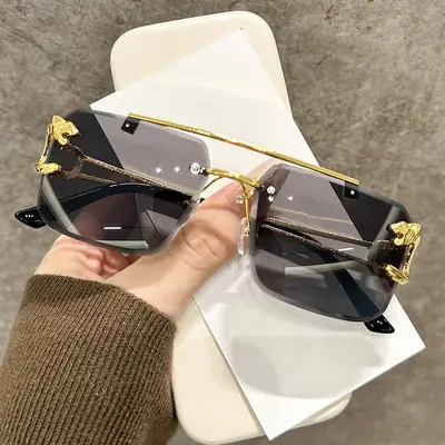 Men Square Rimless Blue Sunglasses European American Fashion