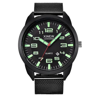 Men's Black Quartz Cross-border Sports Watch with Green Dial