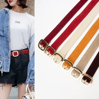 Vintage Red Leather Belt with Buckle for Women