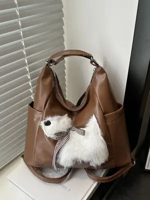 Women's Brown Faux Fur Crossbody Bag with Cute Design