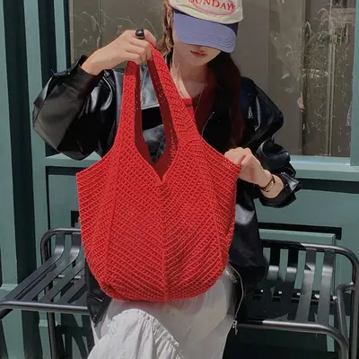 Vintage Crochet Woven Shoulder Bag for Women