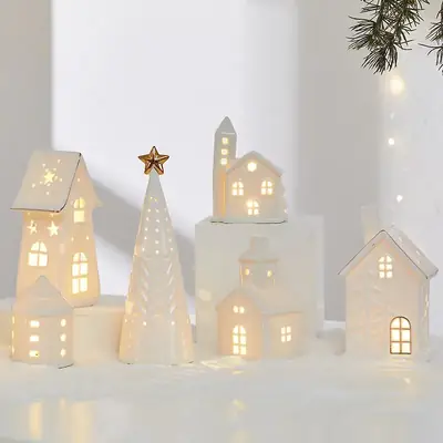 Ceramic Christmas Tree Hut Lamp Decor 19cm White
