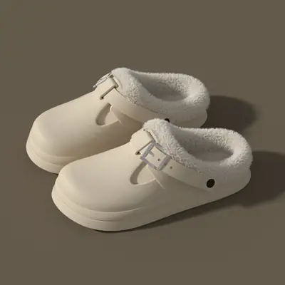 Women Winter Fleece Lined Slip On Shoes Black White