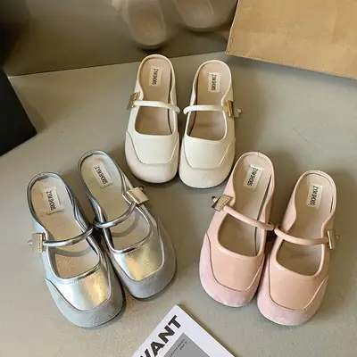 Women Korean Mary Jane Flat Shoes Silver 2024