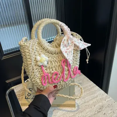Korean Style Straw Shoulder Bag for Women 2024 Spring Summer