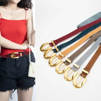 Women's Vintage Belt Wine Red Genuine Leather