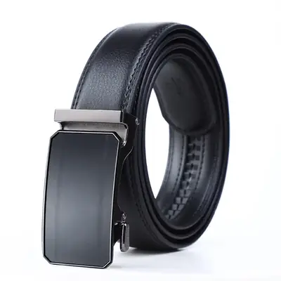 Men's Black Automatic Buckle Leather Belt