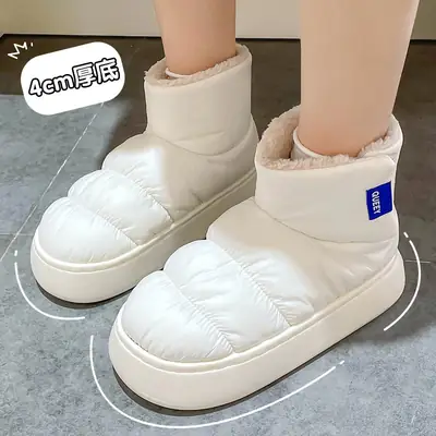 Waterproof Cotton Slippers for Women, Winter Fleece-Lined Warm Cotton Boots, 2025 New Thick-Soled Couple's Cotton Shoes That Can Be Worn Outside, Men's Winter