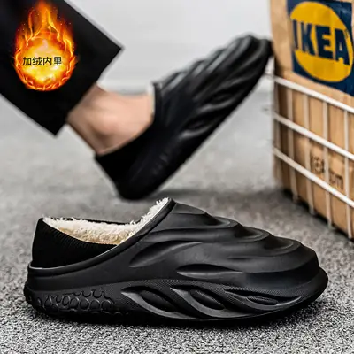 Men's Black Flame Design Slipper Winter Warm