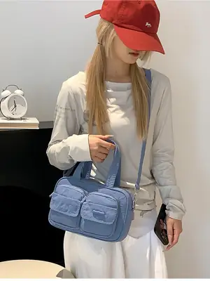 Blue Multi-Pocket Shoulder Crossbody Bag for Women
