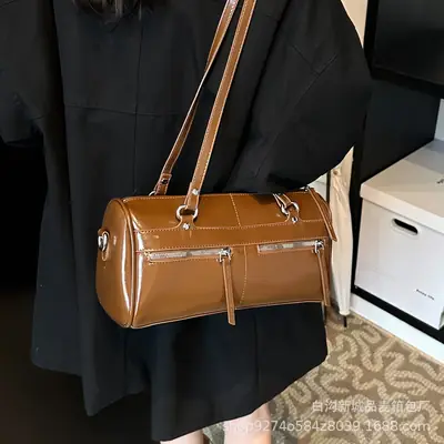 Women's Brown Leather Shoulder Bag Boston Style 2026