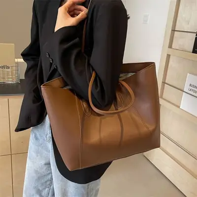 Black Leather Tote Bag for Women Large Capacity All-Match