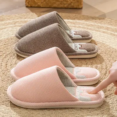 Cotton Slippers Women's Spring and Autumn Four Seasons Indoor Home Cotton Linen Non-slip Linen Slippers Winter Home Warm Couple Men