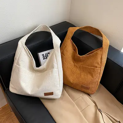 Women's Large Capacity Tote Bag Brown Cotton Shoulder Bag