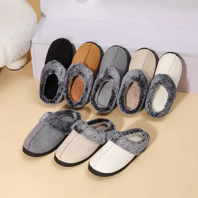Foreign Trade Wholesale Faded Cotton Slippers Cross-Border Hot-Selling Couple's Home Plush Warm Cotton Shoes Thick-Soled Non-Slip