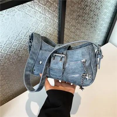 Light Blue Korean Style Shoulder Bag for Women