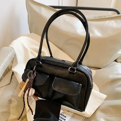 Brown Retro Women's Shoulder Bag with Keychain