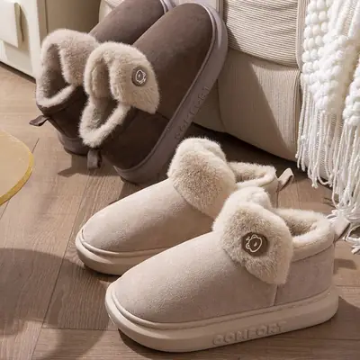 Wool Slippers for Couple Men Women Warm Home Non-Slip Indoor Maomao Yuezi Cotton Slippers Cartoon Autumn and Winter