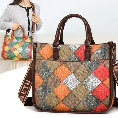 2024 New Stitching Contrast Color Handbag Large Capacity All-match Shoulder Crossbody Bag Fashion Women's Tote Bag