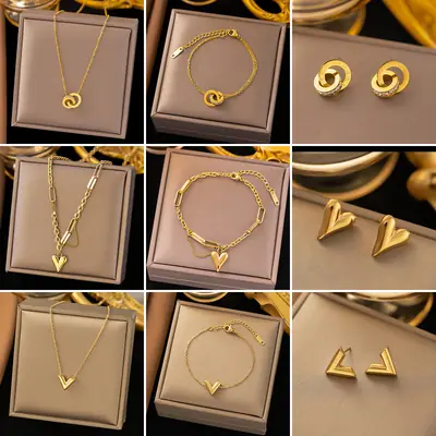 Gold Pearl Necklace Bracelet Set for Women