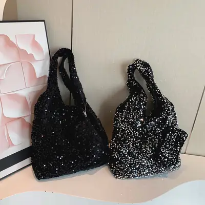 Black Sequin Work Commuter Tote Bag Women Large Capacity