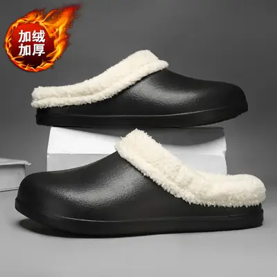 Women Fleece Lined Winter Slippers Black Non-slip