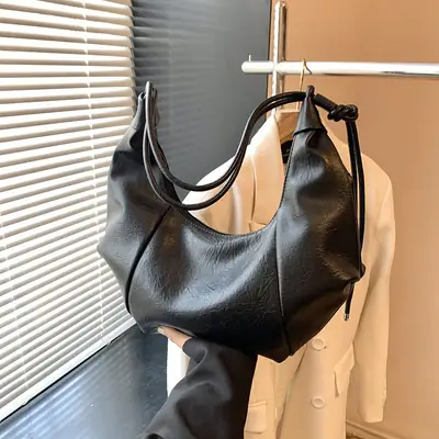 Black Pleated Underarm Bag for Women 2024