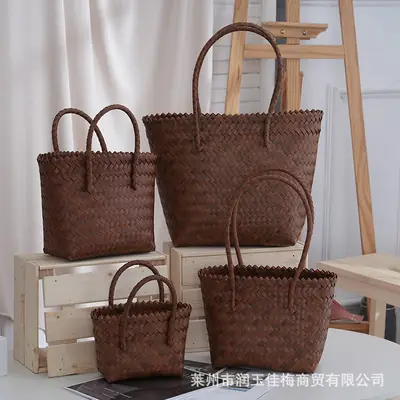 Brown Woven Plastic Shoulder Bag for Travel