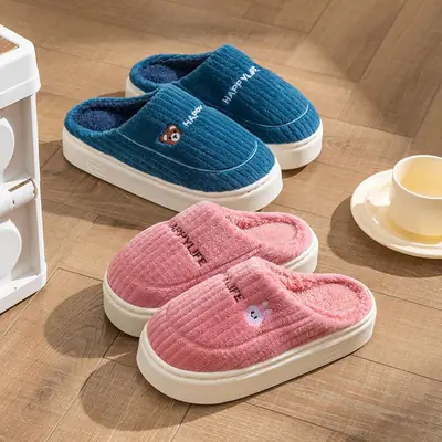 Cotton Floral Slippers Women Winter Warm Indoor