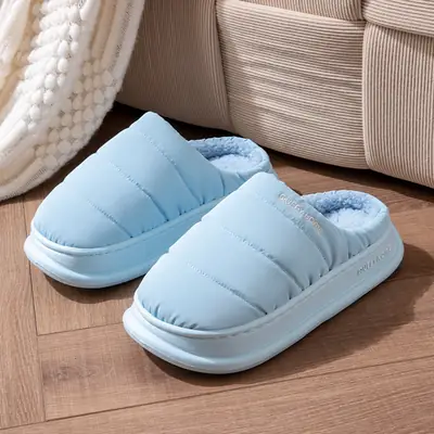Cotton Slippers for Women 2026 New Winter down Home Non-Slip Thick-Soled Fleece-Lined Waterproof Couple Cotton Slippers for Men to Wear Outside