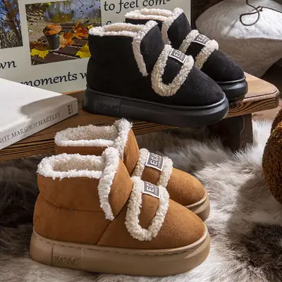 Snow boots 2024 new winter cotton shoes ladies couples wear non-slip home indoor warm bag with cotton slippers
