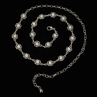 Women's Plum Blossom Pearl Metal Waist Chain Belt