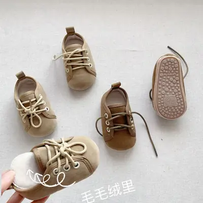 0-2 Years Old Korean Style Autumn and Winter Baby Toddler Shoes Soft Sole Non-Slip Baby Velvet Lining Warm Non-Falling Shoes