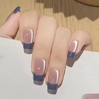 French Flag Nail Pads 24pcs Solid Color Dark Blue