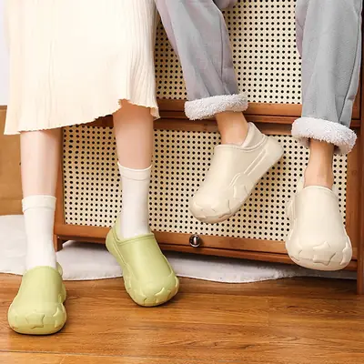 Women's Fleece Lined Cotton Slippers Cream Warm Winter