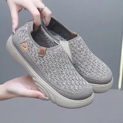 2025 Grey Fly-Knit Slip-On Shoes for Women
