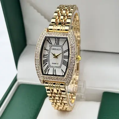 Gold Diamond-Encrusted Women's Quartz Watch